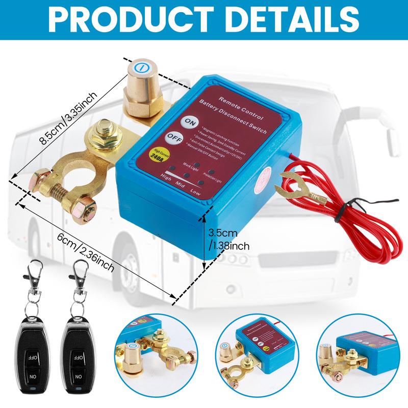 Car Kill Switch 12V 240A Remote Battery Disconnect Switch Automatic Car Battery Shut Off Switch Anti Theft Remote Control Switch