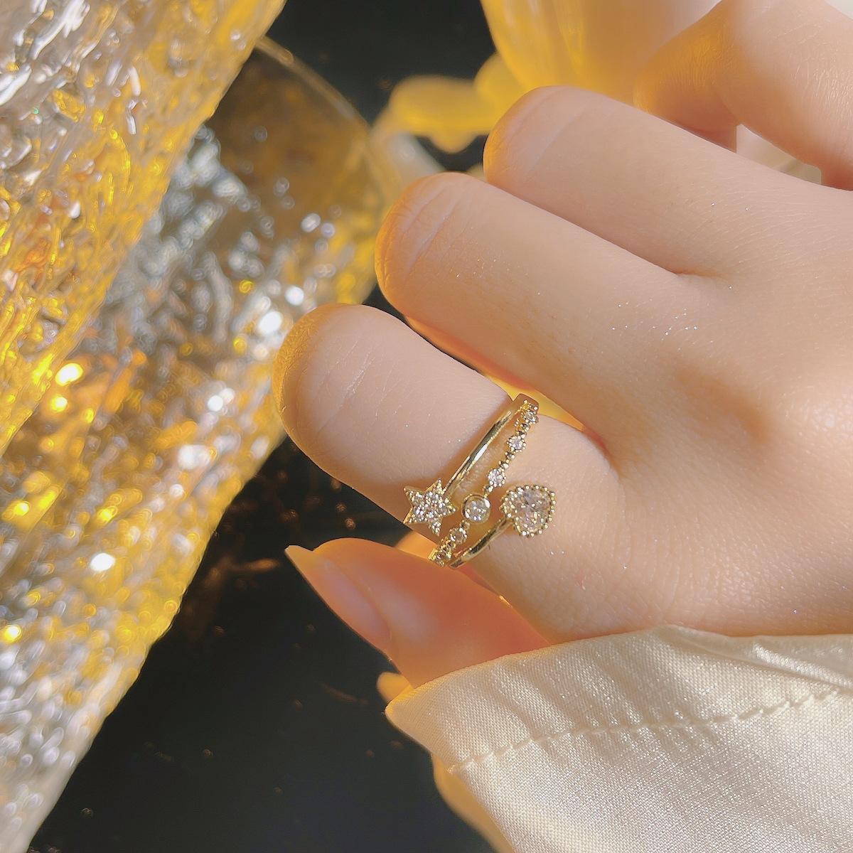 2Pcs Love Heart  Ring - Women s Personalized Open-Prong Fingers Ring