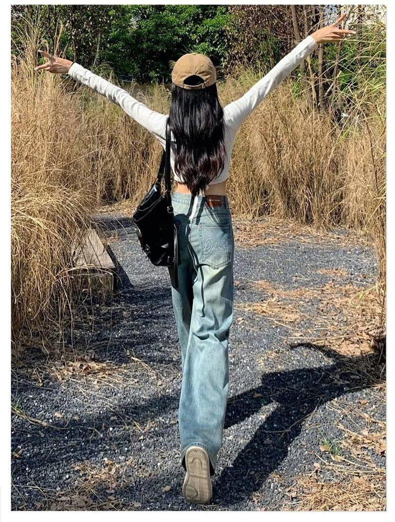 Damen Retro Wide Leg High Waist Jeans, Frühling/Herbst 2024 - Bodenlang Gerader Schnitt mit Schlankmacheffekt