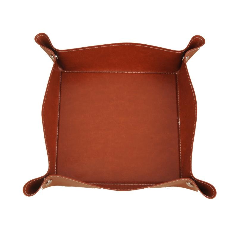 4PCS Creative Office Desk Storage Tray PU Folding Imitation Leather Tray Sundries Key Snack Decorati