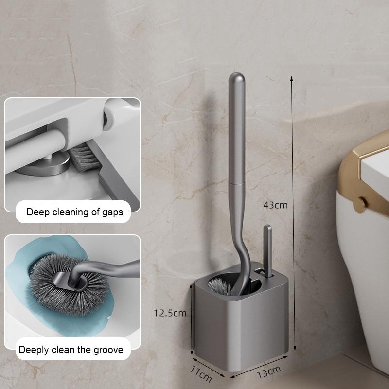 Square Toilet Brush Set Wall Mounted No Drill Installation With Gap Brush For Bathroom Cleaning Household Toilet Tools