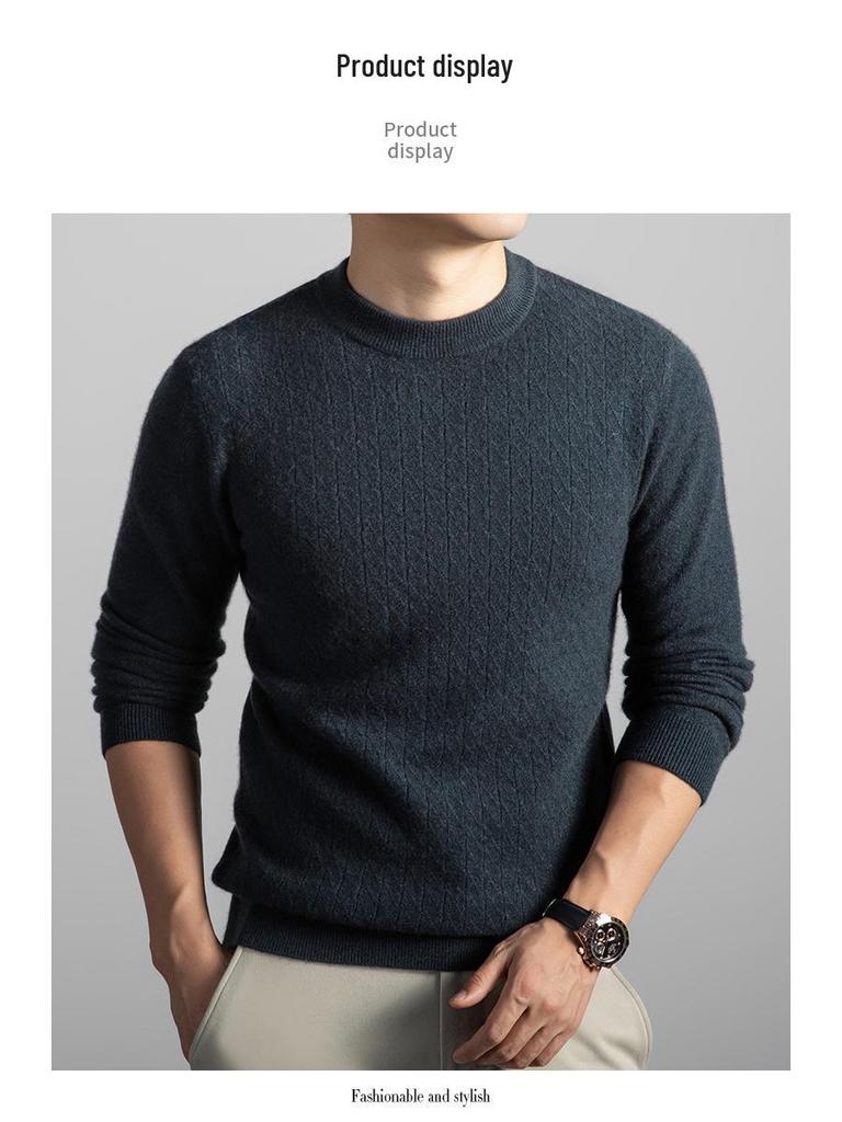 Men's Winter Cashmere Sweater: Fashionable, Warm, Casual Round Neck for All Ages