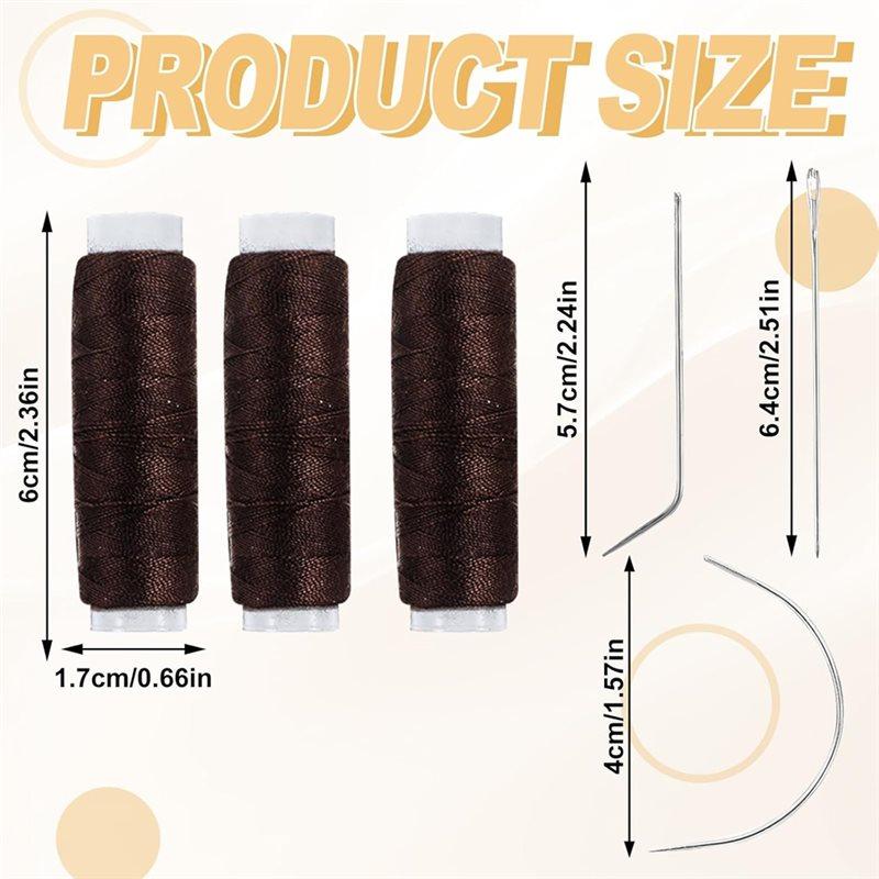 HHO-Hair And Thread Set 12 Pcs Sewing Hair Extension Tools Brown Weaving Threads For Making Wig, Sew In Thread