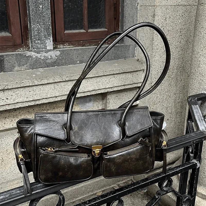 Borsa Sottobraccio Vintage da Donna Borsa a Mano Versatile Multitasche Borsa da Moto Borsa a Mano di Lusso in Pelle Firmata