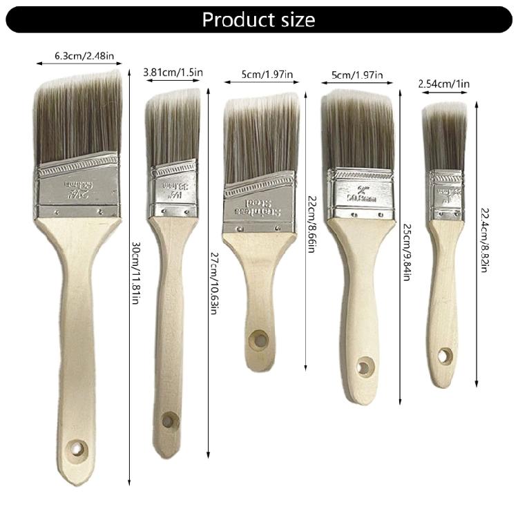 5Pcs Edger Paint Brush Flat and Angled Painting Brush Set with Wood Handle for Frame Wall Ceiling Edges Trim