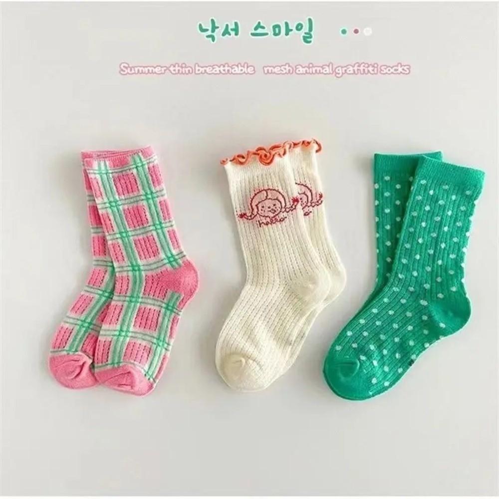 3 Pairs Kids Girls Baby Socks Soft Comfortable Polka Dots Socks Children Mesh Socks  Spring Summer