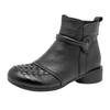 Leather warm round head mother Martin boots winter new thick heel hand-woven retro short boots women