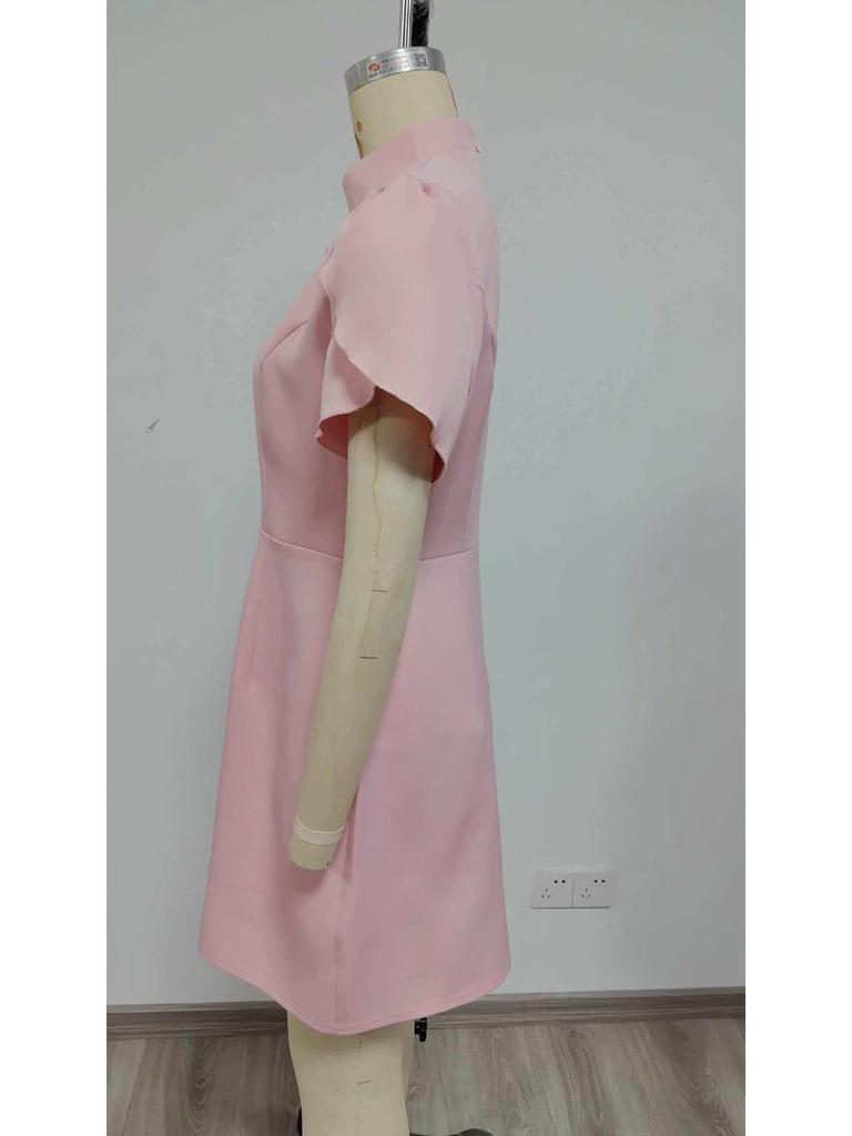 2026 Summer Stand Collar Puff Sleeve High Waist Dress for Women – Trendy European & American Style