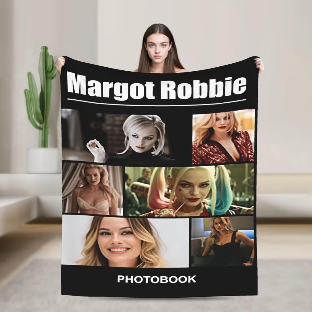 Margot Robbie Collage Bedding Throws Cozy Graphic Blanket For Living Room Picnic Flannel Bedspread Bed Cover