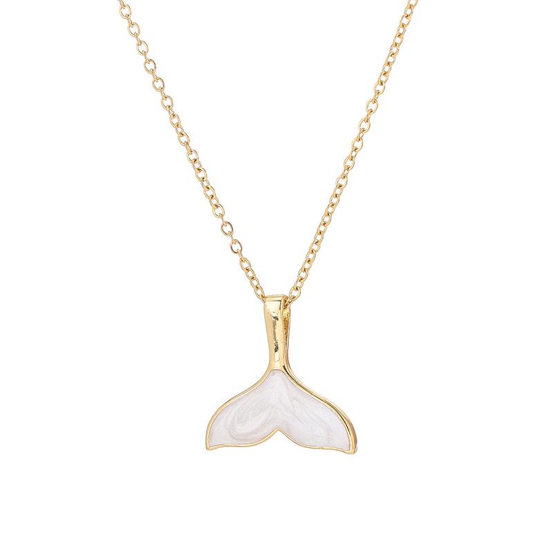 Minimalist Gold Drop Oil Mermaid Tail Pendant Titanium Steel Choker Necklace, Niche Versatile Thin Chain for Women