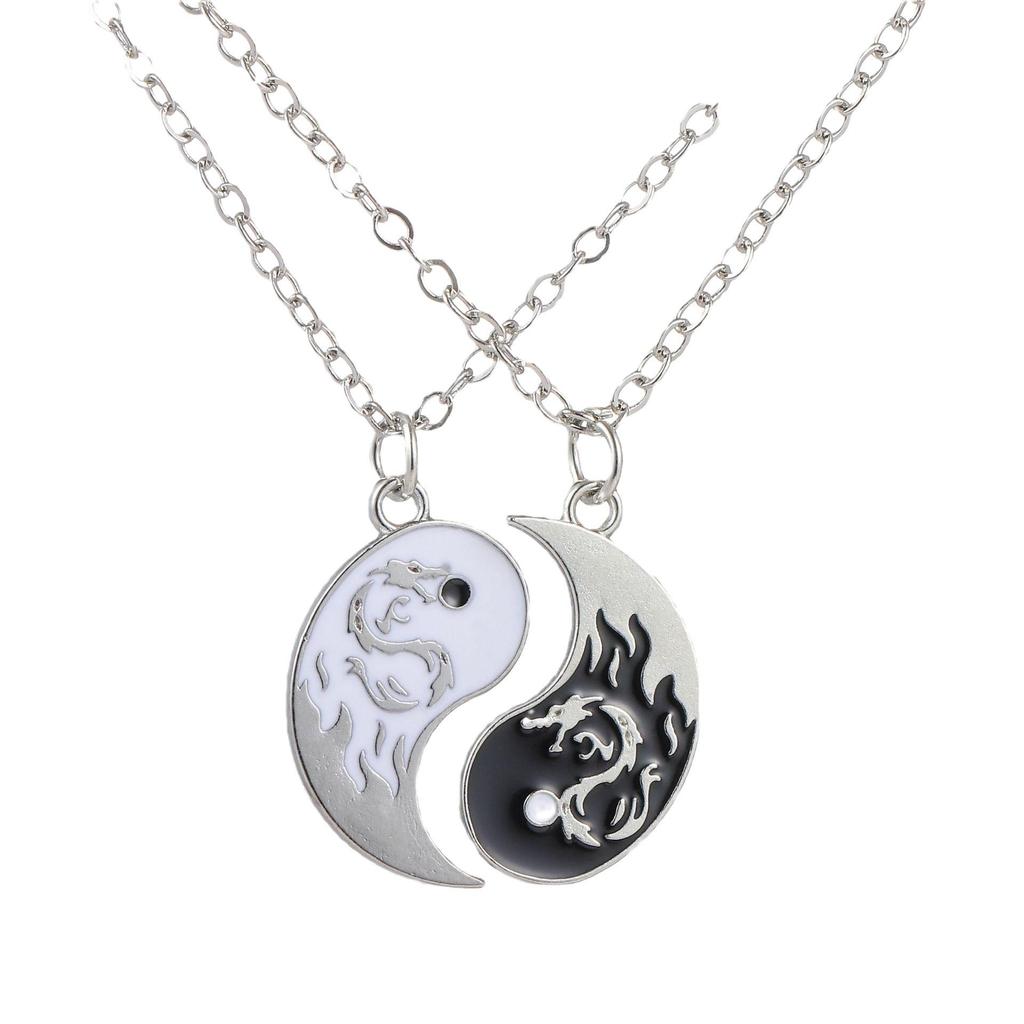 Tai Chi Dragon Totem Alloy Bracelet & Necklace Set - Handmade Braided Design