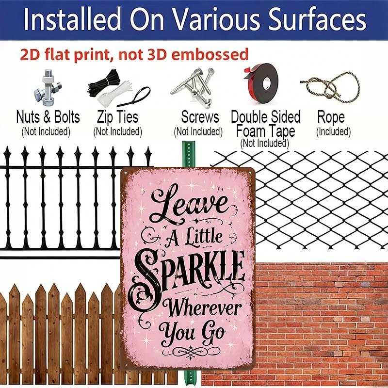 2D Flat Leave A Little Sparkle Wherever You Go Pink Vintage Metal Sign - 8.0x12.0inch Aluminum Wall Art, Girls Room Bedroom Boho Inspirational Decor