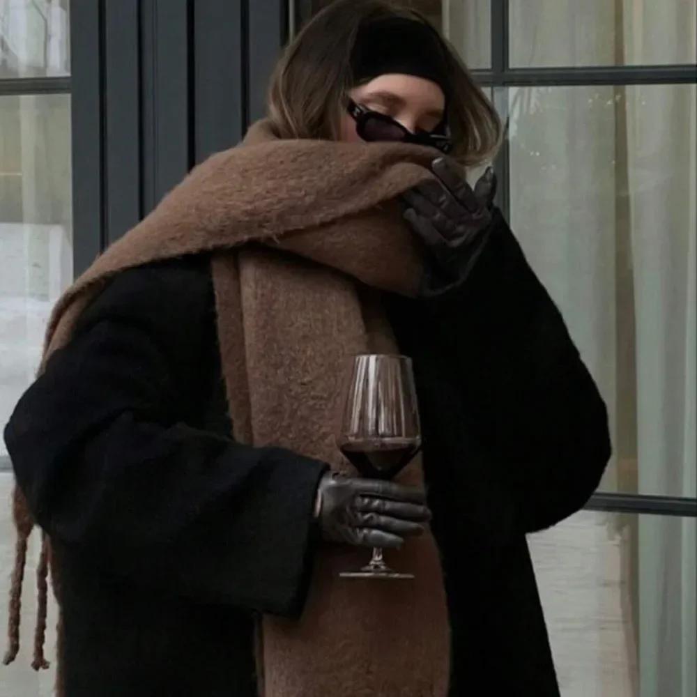 Cashmere Winter Scarf Thickened Warm Shawl Classic Tassels Fluffy Shaws Women Luxury Autumn Winter Scarf Solid Color Soft Shaw