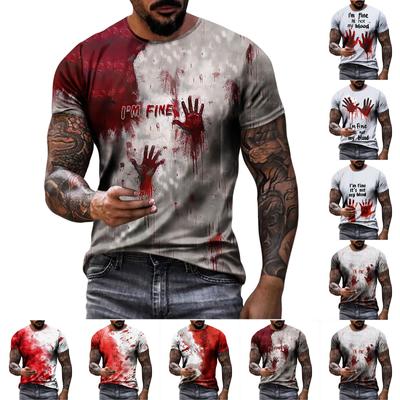 Men's Fashion Short Sleeve Round Neck Halloween Printed Casual Shirt Top