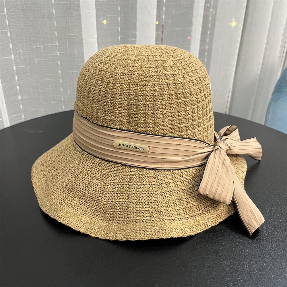 

Bow bucket hat women s foldable fashion versatile washbasin hat beach sunscreen sun hat Adult (56-58cm) верблюд
