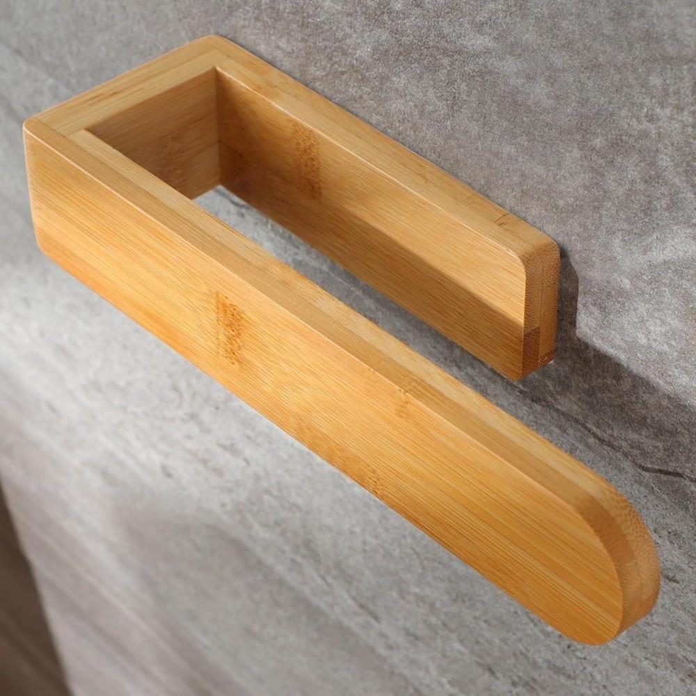 Waterproof Bamboo Wooden Towel Rack Adhesive Towel Shelf Durable No Drill Shelf  Bathroom
