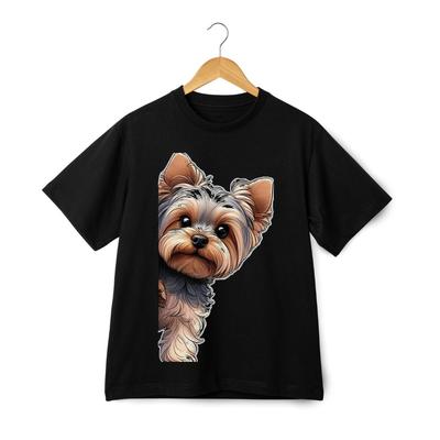 Yorkie T-Shirt - Unisex Niedliches Yorkshire Terrier Peek Hund Grafik T-Shirt Haustierliebhaber