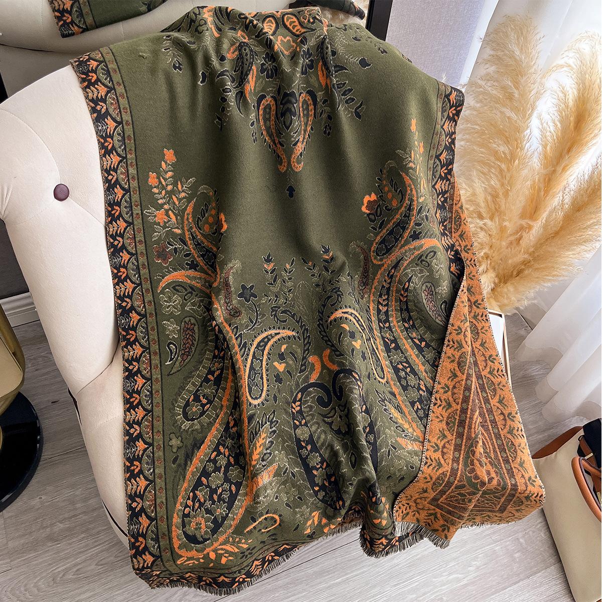 

Двусторонний шарф из искусственного кашемира с принтом «пейсли» зимняя высококачественная теплая шаль женская 185x65cm зелёный