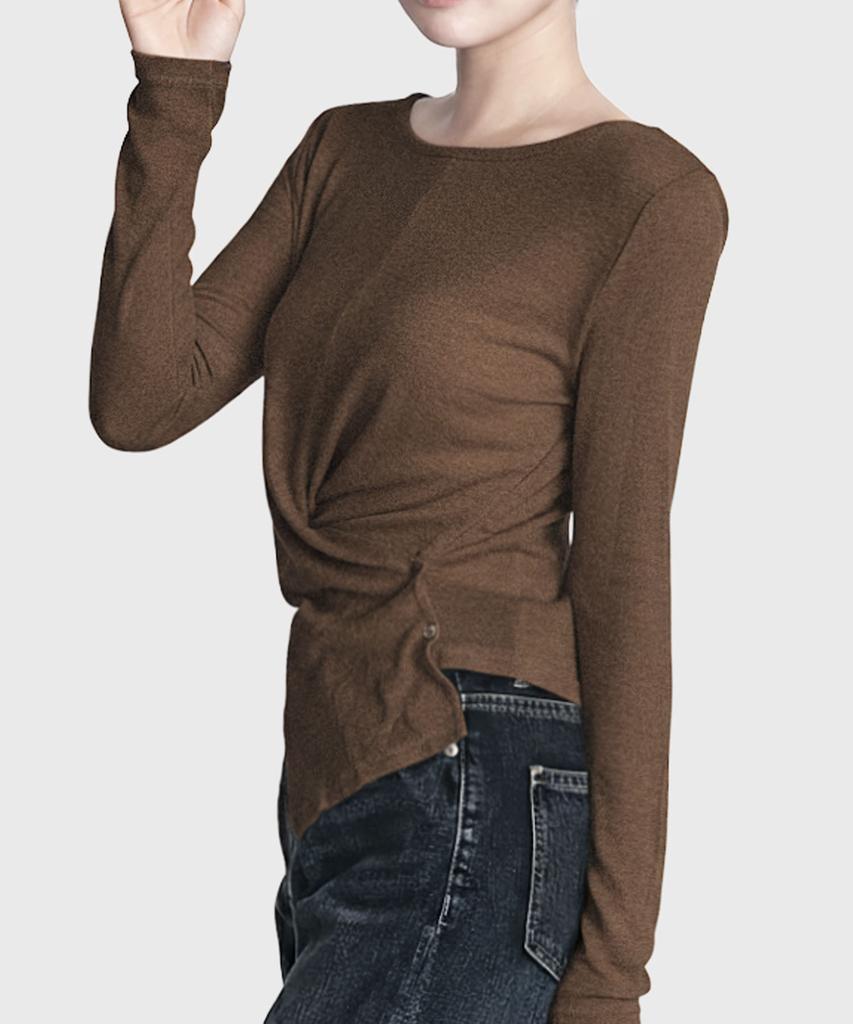 Keulleiseu Side Button Shirred Cross T-Shirt_Gray