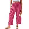 2026 Spring/Summer Women's Elastic Waist Pleated Mid-Waist Straight-Leg Loose Casual Cropped Pants