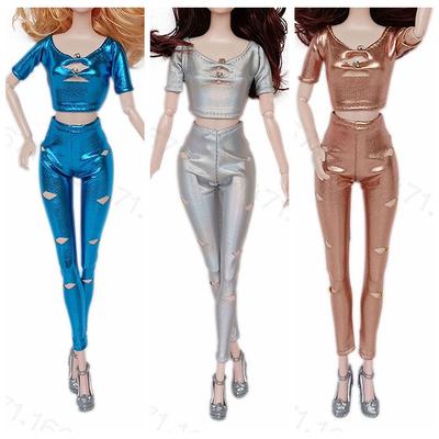 Faux PU Tshirt Tighting Pant Suit Multicolor Mini Fashion Outfit Gift Doll Clothes