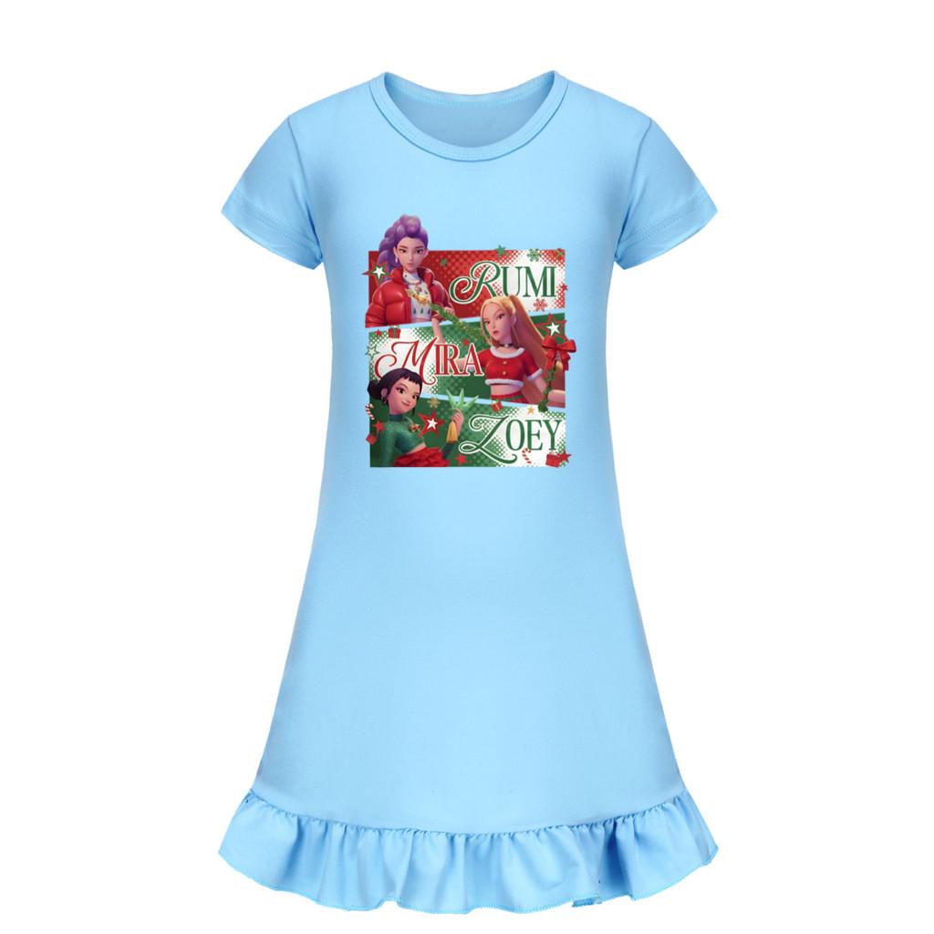 5167 Kids Girls Christmas New Year Mira Zoey Rumi Printed Ruffle Short Sleeves Casual Dress