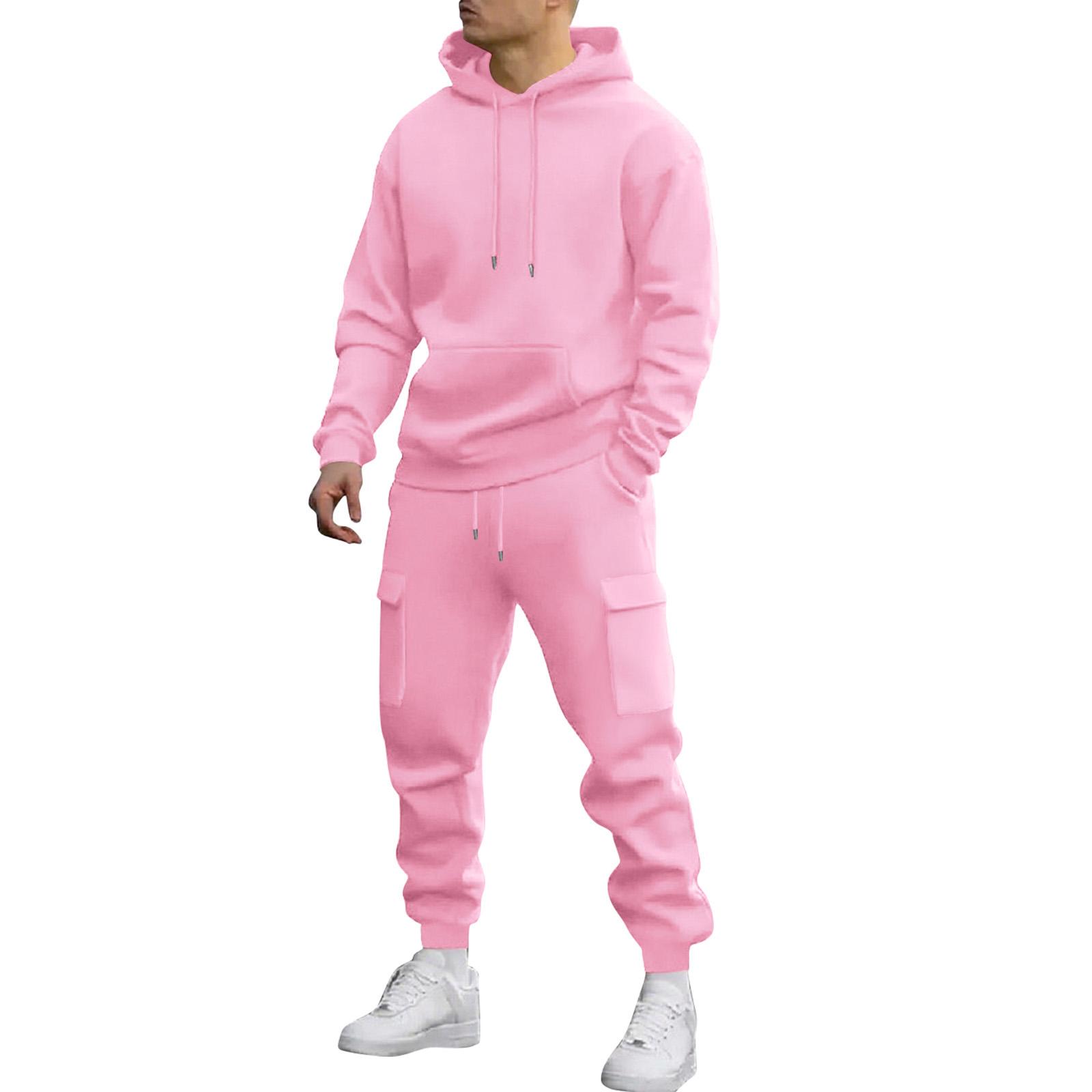 

Мужской спортивный костюм Мужской однотонный повседневный спортивный костюм Костюм-толстовка M розовый