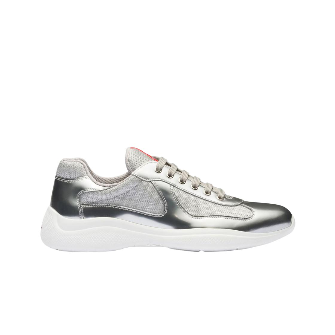 

Prada America s Cup Metalic Leather And Bike Fabric Sneakers Sliver UK 9.5