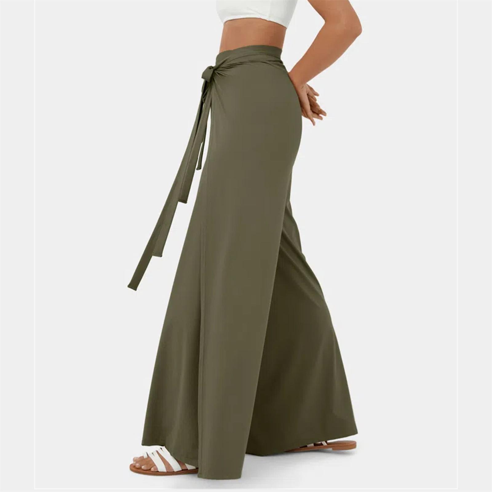 Широкие быстросохнущие повседневные брюки с разрезом на талии и поясом Широкие брюки — фото 4