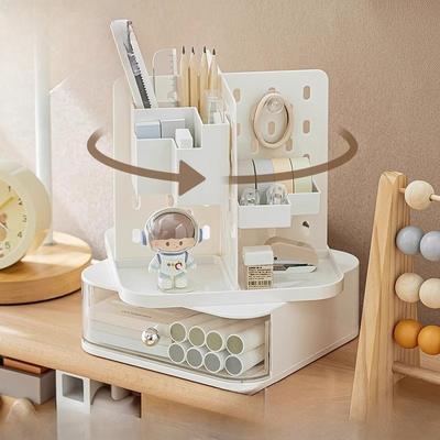 Rotating Hole Board Storage Box Organizer with Drawer Rack Office Table Student Desktop Small Compartment Stationery Storage Box