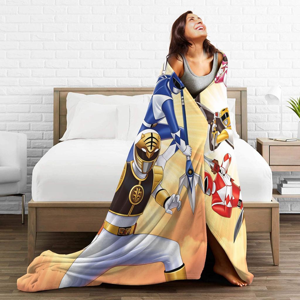 M-Mighty Morphin Super Warm Blankets  Cartoon P-Power Rangers Picnic Plush Bedding Throws Novelty Flannel Bedspread Sofa Bed