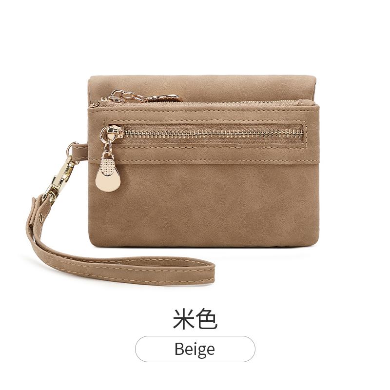 

Stylish matte leather womens wallet bifold short clutch with wrist strap coin purse credit card holder portable pocket wallet