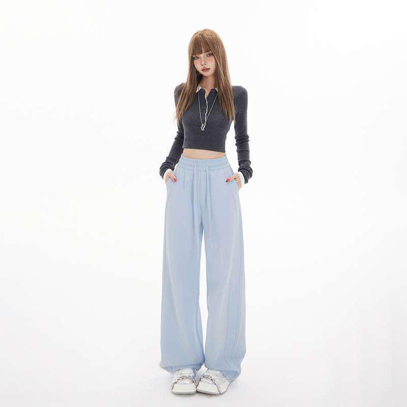 

Women s High Waist Retro Wide Leg Drawstring Pants - Extended Length, Autumn/Winter Casual XS