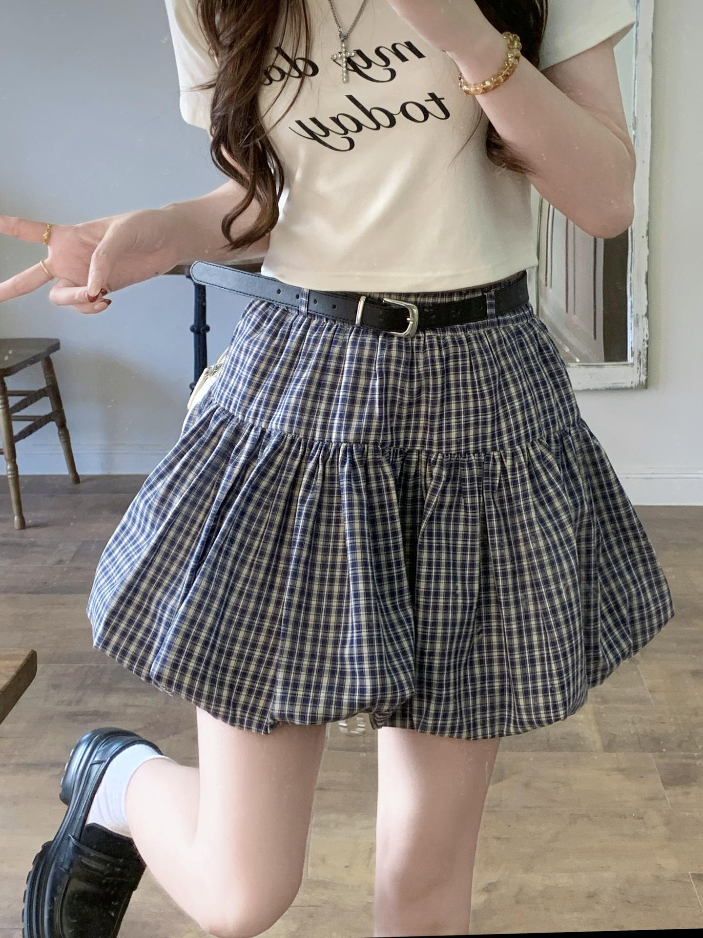 Plus Size Women s Plaid Puff A-Line High Waist Summer Skirt XXL