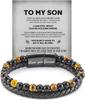 Son's Tiger Eye Protection Bracelets For Men, To My Son Bracelet Leather Beaded Bangle Engarved Love You Forever Christmas Gifts