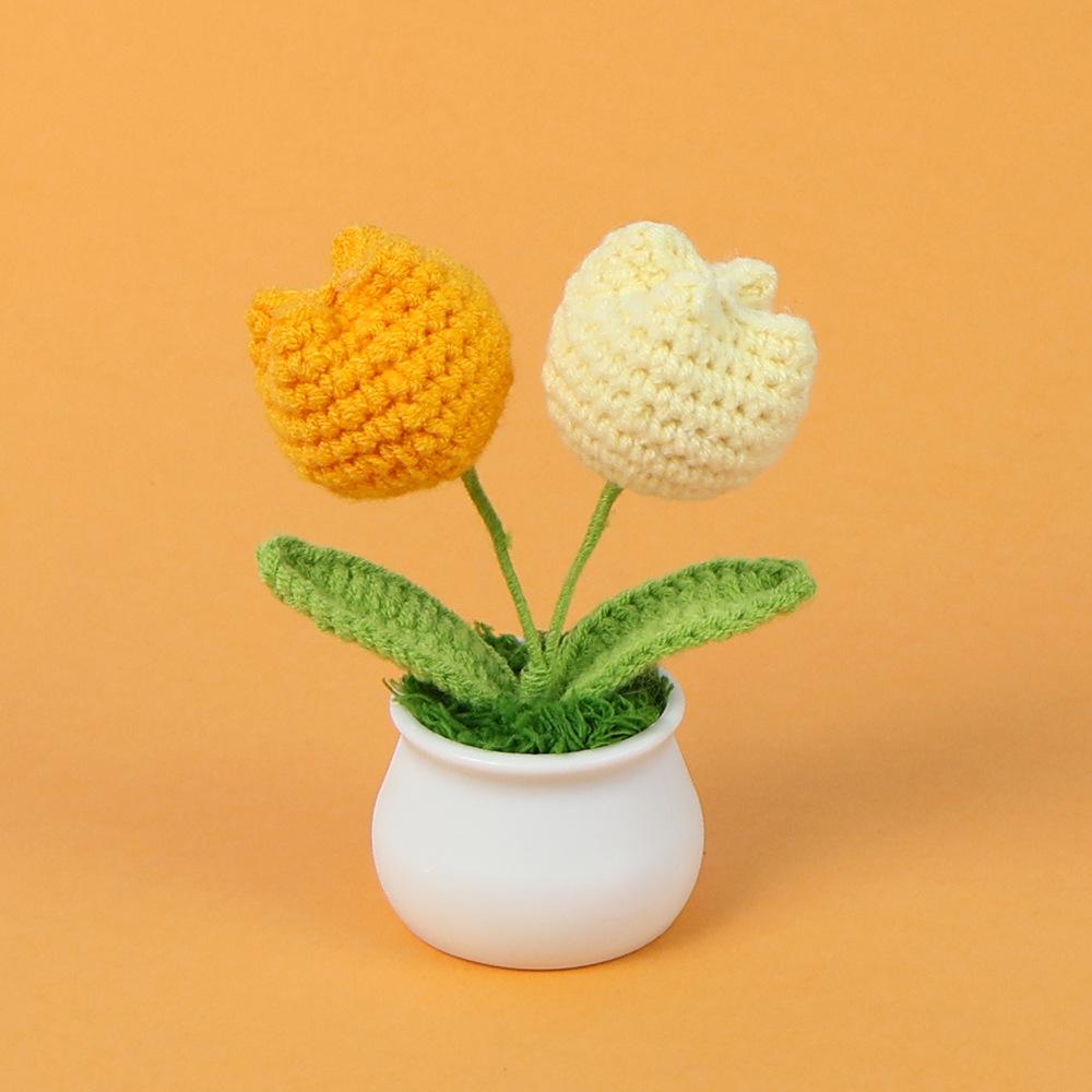 Hand-Knitted Wool Fake Flowers Set: Sunflower, Carnation, Tulip - Desktop Decor, Teacher/Student Gift, Everlasting Bouquet