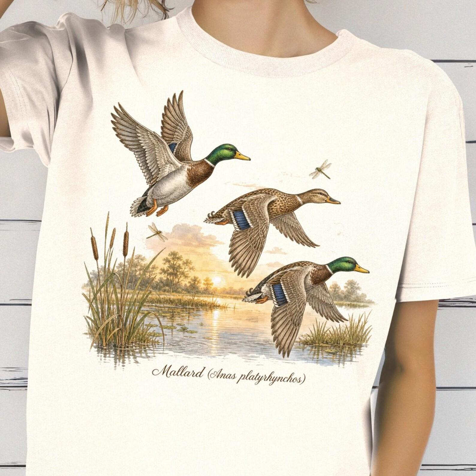 Mallard Duck Shirt, Flying Ducks T shirt, Wildlife Bird Tee, Nature Lake Shirt, Duck Hunter Tee Gift, Waterfowl Bird Tee L