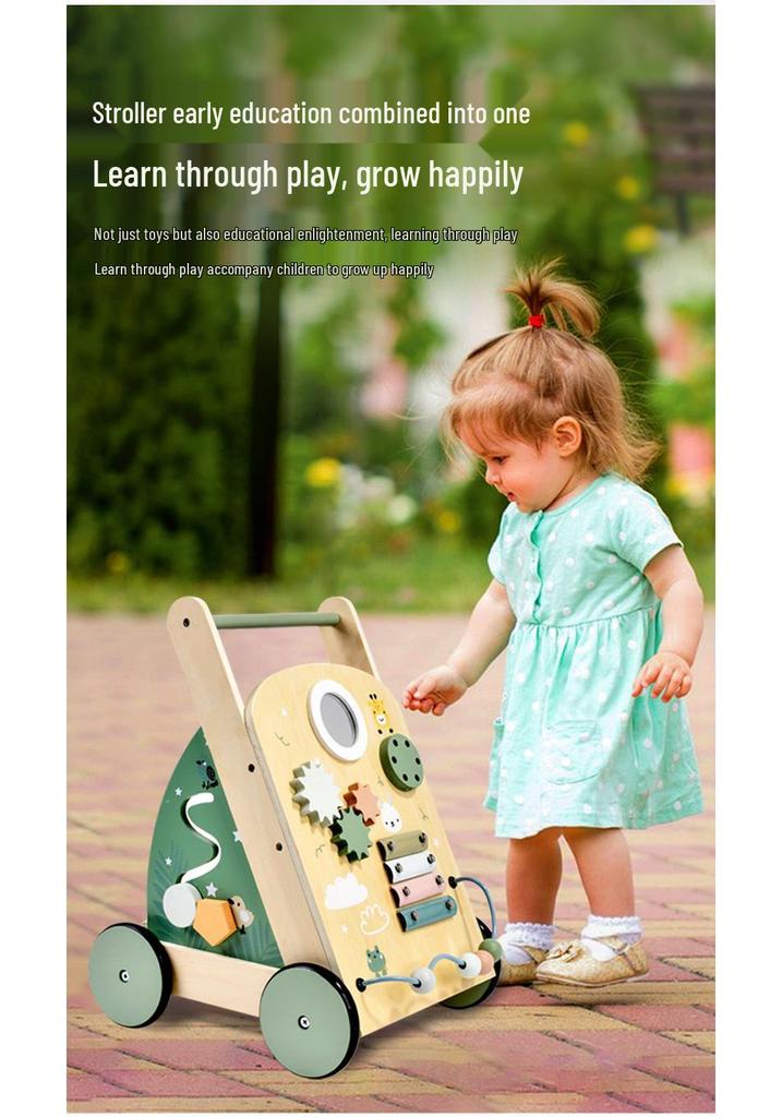 Multifunctional Baby Walker with Wooden Xylophone, Beads, and Gears - Educational Role-Playing Toy for Toddlers