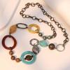 Bohemian Long Necklace with Colorful Stone & Mixed Metal Chain, Unique Pendant & Ethnic Choker Style Accessories