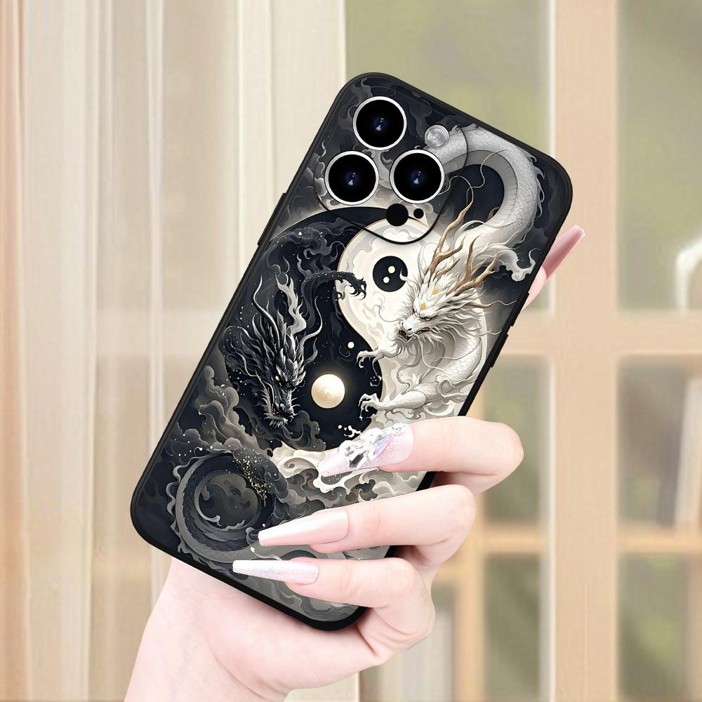 Minimalist yin-yang dragon design phone case suitable for iPhone 17 16 15 14 13 12 11 Pro/Max/Plus anti drop and shockproof