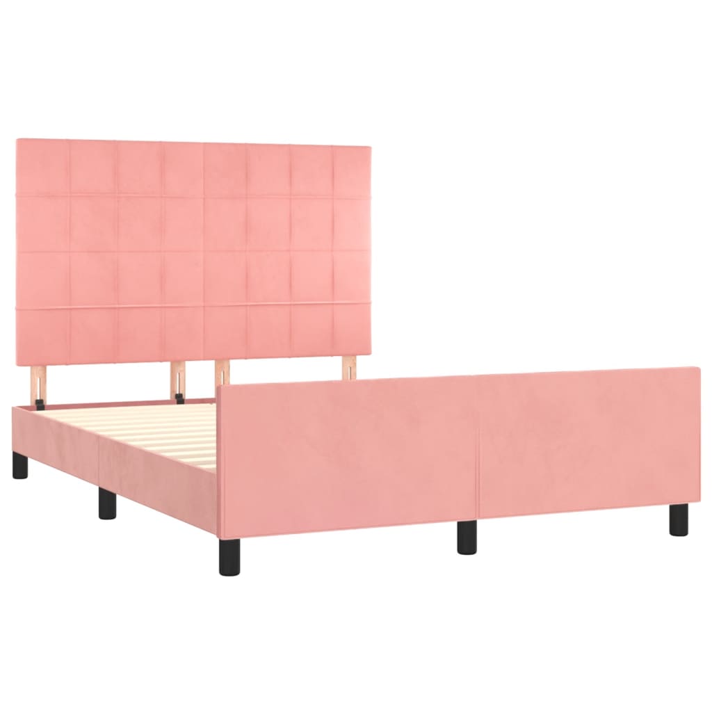 Pink Velvet Bed Frame with Headboard 140x190 cm