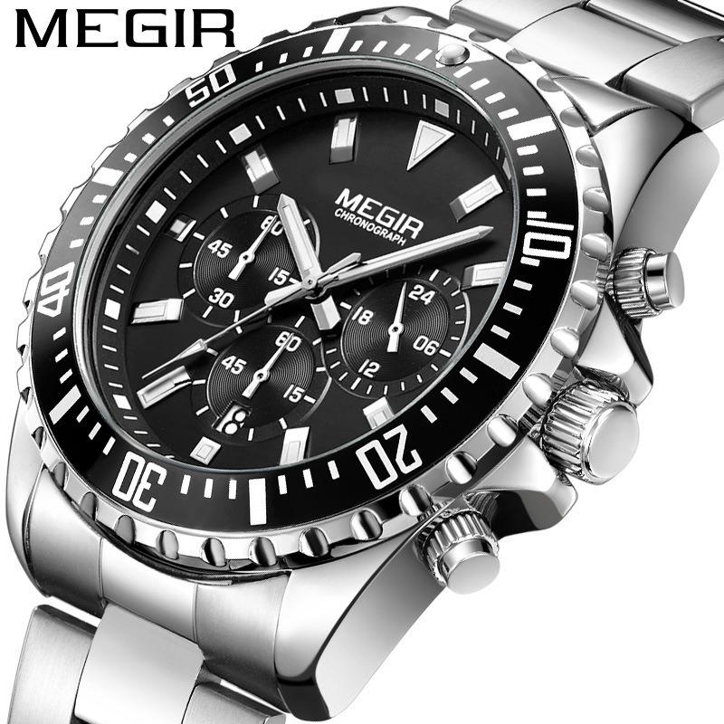 Meigel Men's Watch, Dial Chronograph Calendar Steel Belt Business Quartz Watch