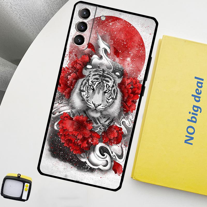 Tiger Red Sun Japan Art Phone Case For Samsung Galaxy S25 Ultra S20 S21 S22 S23 Plus S24 Ultra S9 S10 S25 FE Cover