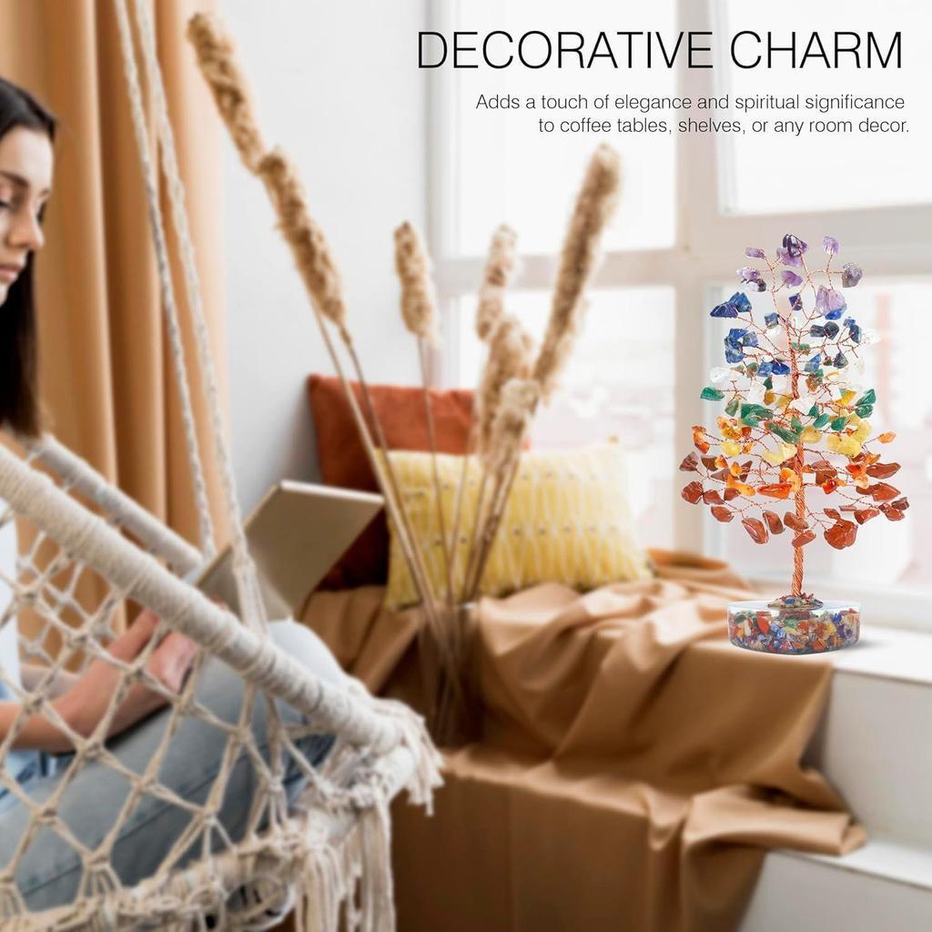 Chakra Orgone Gemstone Tree – Tree of Life with Healing Stones for Good Luck, Meditation & Energy Balance – Heart Base Crystal Tree for Women,