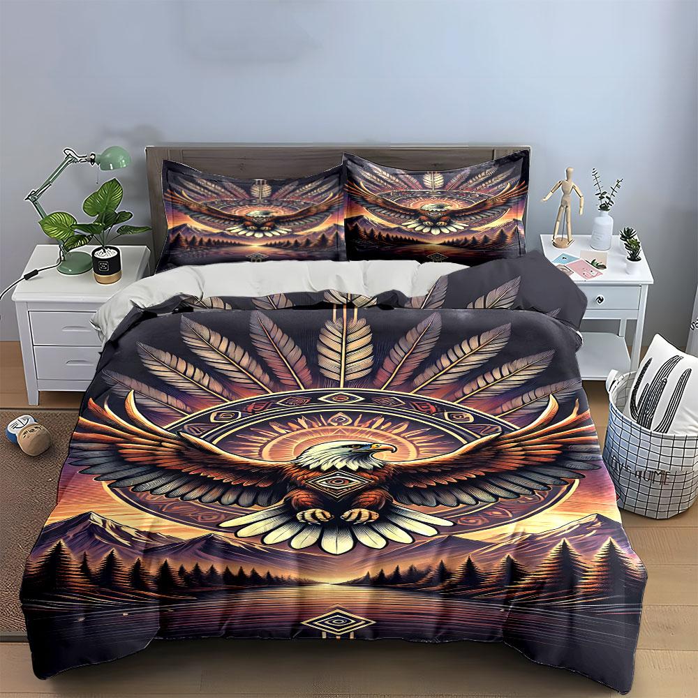 Eagle, feathers, mountains, sunrise. Bedding sets Duvet cover sets Duvet covers Pillowcases(1 * Duvet Cover 2 * Pillowcases, without duvet insert)