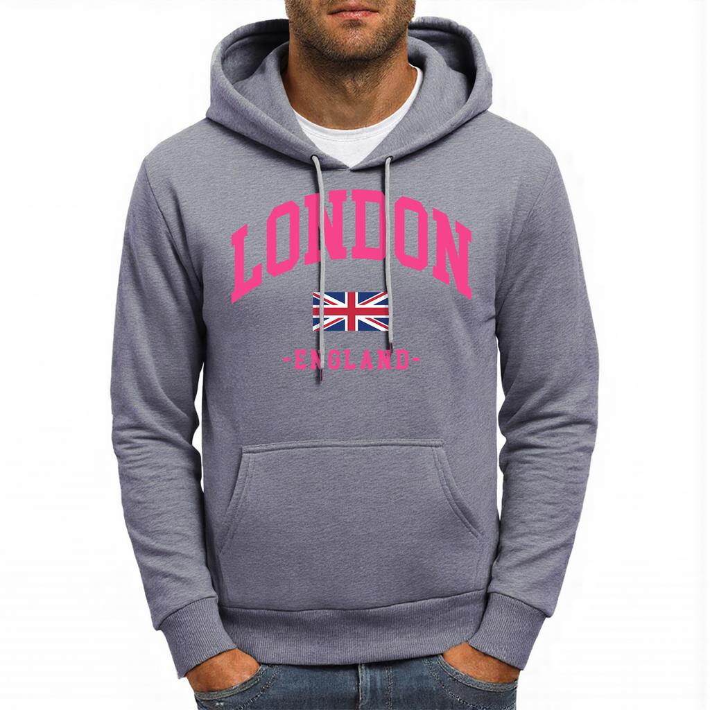 London England Flag Pattern Men Hoody Comfortable Autumn Streetwear Multicolor Fleece Pullovers Oversized Pocket Hoodies