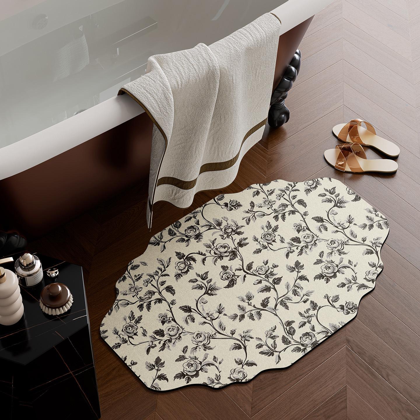 

French Retro Bathroom Floor Mat Non-Slip And Anti-Drop Toilet Diatom Mud Absorbent Mat Toilet Foot Mat Bathroom Carpet 40 * 60cm [small apartment]