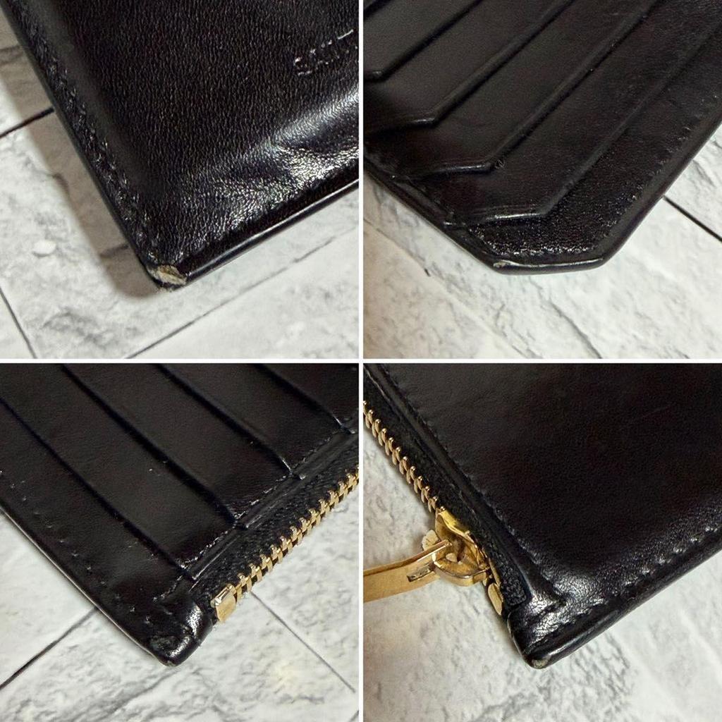 Used SAINT LAURENT PARIS Card Case Black Gold Hardware Leather Fragment Case Tag