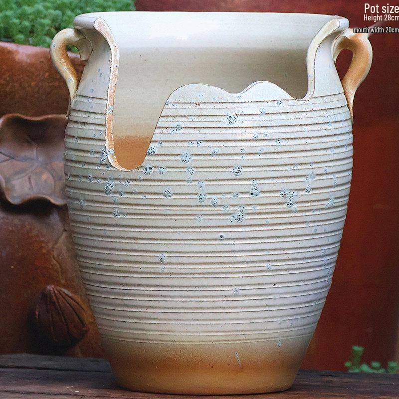 Handmade Large Purple Clay Ceramic Pot for Succulents and Bougainvillea – Breathable, Coarse Pottery Design for Living Room.