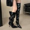 High Heel French Pointed Over Knee Boots Women's Boots 2025 New Spice Girls Pleated Pile Boots